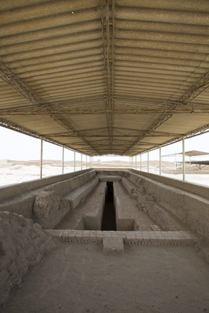 Remains of the archeological city of Chan Chan in Trujillo. Peru. The city used to be the capital of the Chimu Kingdom which reached its apogee in the 15th Century. のeditorial素材