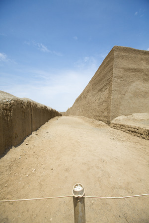 Remains of the archeological city of Chan Chan in Trujillo. Peru. The city used to be the capital of the Chimu Kingdom which reached its apogee in the 15th Century. の写真素材