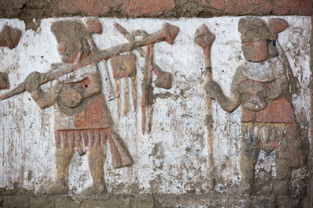 Details of an ancient fresco in Huaca de la Luna in Trujillo, Peruのeditorial素材