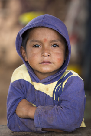 SANTA ELENA, VENEZUELA, MARCH 31: Unidentified portrait of young kid looking at the camera. Venezuala 2015.のeditorial素材