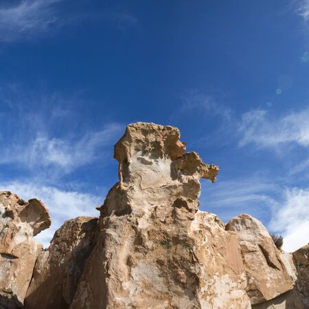 Geological rock formations with strange shape against a clear blue sky. Bolivia