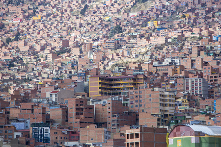 Aerial view of La Paz During the day, the capital of Bolivia. Downtown of the city with a lot of residential buildings. Bolivia 2015のeditorial素材