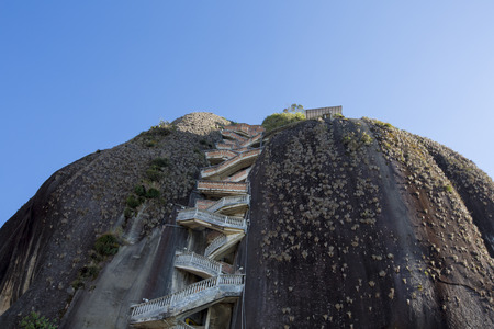 Steep steps rising up Piedra el Penol with blue clear sky, near Medellin, Colombia 2015