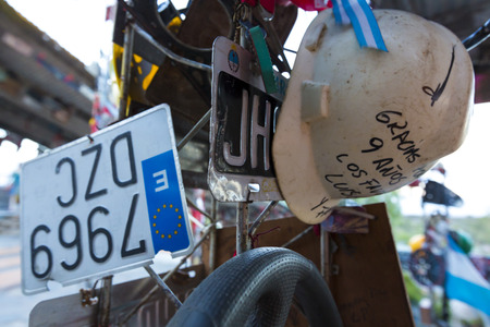 VALECITO, ARGENTINA, DEC 15: The Deceased Correa in Spanish Difunta Correa pilgrimage landmark in San Juan Province, with many offerings and registration plates from all over the world. Argentina 2014のeditorial素材