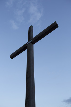 VALECITO, ARGENTINA, DEC 15: The Religious cross at the Deceased Correa landmark with blue sunset sky. Argentina. Argentina 2014のeditorial素材