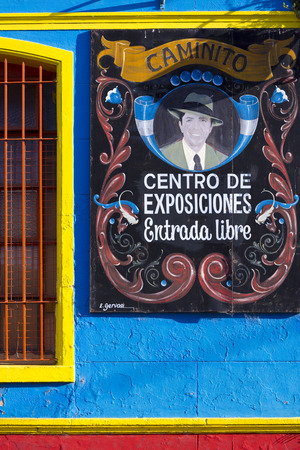 Closeup of colorful wooden sign in Caminito Tango famous street in La Boca neighborhood of Buenos Aires, Argentina 2014のeditorial素材