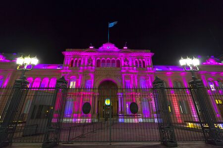Illuminated Casa Rosada building facade Located at Mayo square at night. Argentina 2014のeditorial素材