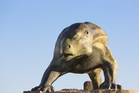 Sculpture of dinosaur with blue sky in Ischigualasto National Park, Argentina 2014のeditorial素材