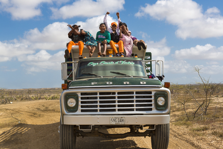 Colombian Wayuu Indian truck was traveling and working in a salt mine in La Guajira, Colombia, 2014.のeditorial素材