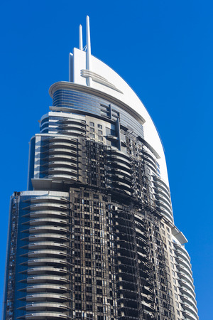 Five stars Dubai hotel fire: Inferno at 63-storey Address Downtown hotel near Burj Khalifa on the 31st December 2016. UAEのeditorial素材