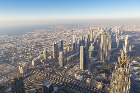 Amazing panoramic aerial view of Dubai city downtown in the United Arab Emirates in 2016のeditorial素材