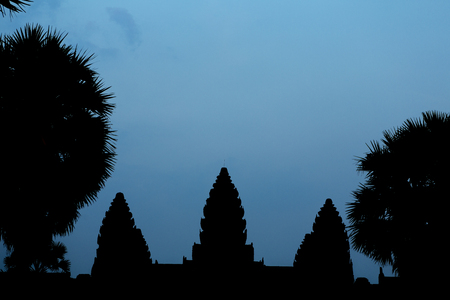 Silhouette of Angkor Wat during sunrise, the best time in the morning at Siem Reap.の写真素材