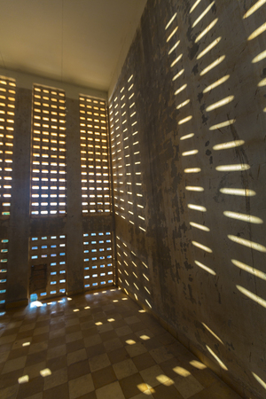 Interior of Tuol Sleng prison in Phnom Penh, Cambodia. This building was a concentration camp during the Cambodian genocide under the Khmer Rougeのeditorial素材