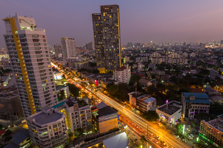 Cityscape of Bangkok City at night with street and traffic lights. Thailand 2016のeditorial素材