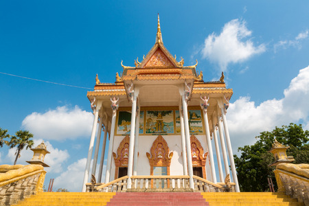 Details of colored Khmer temple, part of a monastery near Phnom Penh. Khmer architecture Cambodiaのeditorial素材