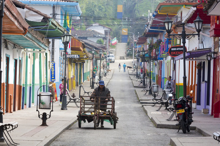 Morning Colombian lifestyle with local people in the touristic town of Salento dans le Coffee Zone in Colombia. 2015.のeditorial素材