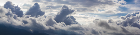 Panorama of Sky with beautiful clouds and the volcano near Banos. Ecuador 2015の写真素材
