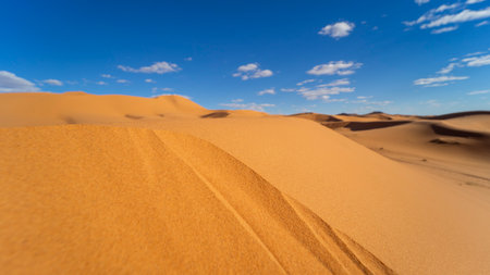 Sunset light and closeup of sand in the desert of Merzouga in Moroccoの写真素材