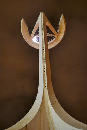 MontjuÃ¯c Communications Tower in Barcelona, Spain, at night.の写真素材