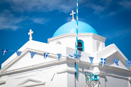 The Church of Angios Nikolaos in the old harbour of Mykonos, Greece.の写真素材