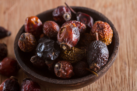 Dried rose hips: for tea, alternative medicine, pot-pourri. Copy space.の写真素材