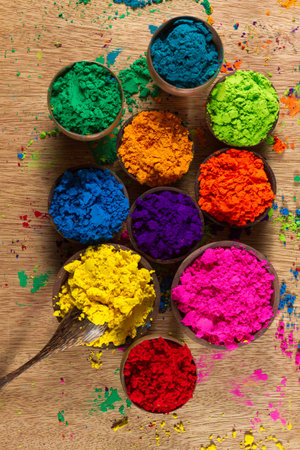 Colorful, finely powdered Indian pigments.の写真素材