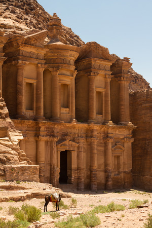 Facade of the Monastery, one of the famous monuments of the ancient Nabatean city of Petra, Jordan.の写真素材