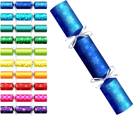 Patterned Christmas crackers in a variety of colours on a white background のイラスト素材