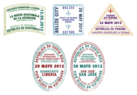 Passport stamps of Guatemala, Belize, Panama and Costa Rica  のイラスト素材