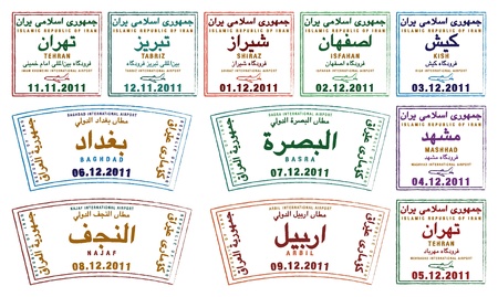 Stylized passport stamps from Iran and Iraq in vector format のイラスト素材