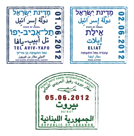 Stylized passport stamps of Israel and Lebanon in vector format のイラスト素材