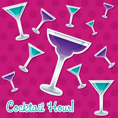 Bright retro cocktail hour sticker card in vector format のイラスト素材