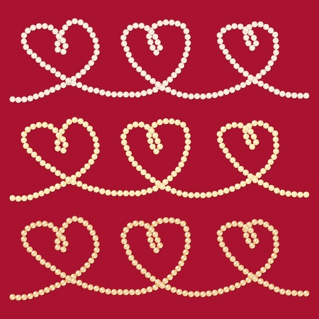 Cream and white strings of pearls in a heart shape in vector format のイラスト素材