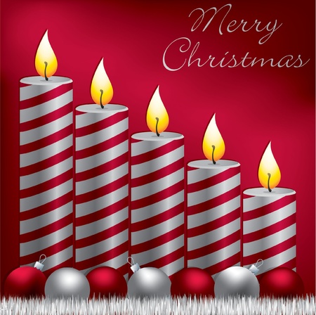 Merry Christmas candle, bauble and tinsel cardのイラスト素材