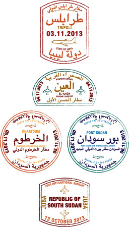 Stylised Passport Stamps of Libya, Sudan, Western Sahara and South Sudan in vector format のイラスト素材
