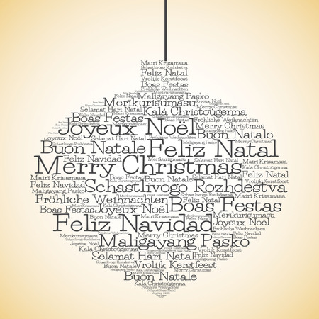 Christmas bauble made from \"Merry Christmas\" in different languages in vector format.のイラスト素材