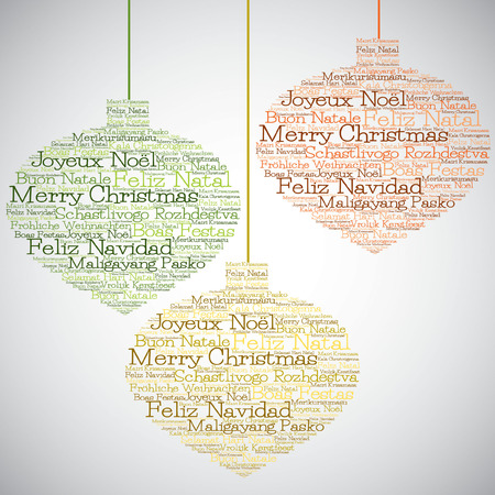 Christmas bauble made from \"Merry Christmas\" in different languages in vector format.のイラスト素材