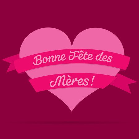 French Happy Mother\'s Day heart with ribbon cardのイラスト素材