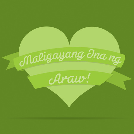 Tagalog Happy Mother's Day heart with ribbon card in vector format.のイラスト素材
