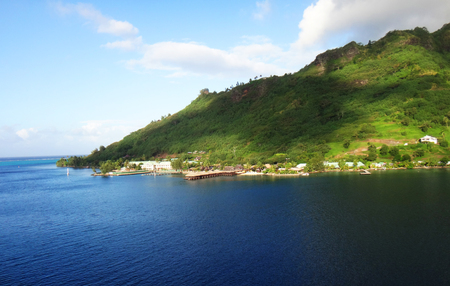 View of Moorea from the lagoon on a cruise ship, French Polynesia.の写真素材