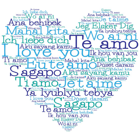 Love heart made from "I love you" in 15 different languagesのイラスト素材