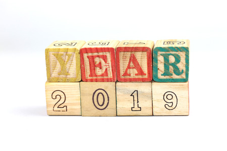 Wooden Alphabet Block Spelling Year 2019,ABC's blocks.