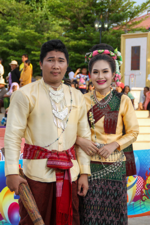 Rasisalai,Sisaket,THAILAND - MAY 31,2019 : Thai group performing Thai music and Thai dancing in ancient Rocket festival parade on May 31,2019 .This festival for agriculture to celebration the raining season.のeditorial素材