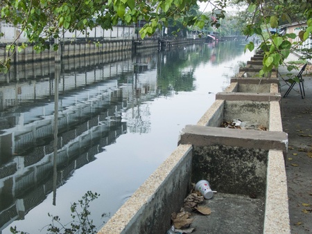 The polluted canal with low oxygen but high microorganisms の写真素材