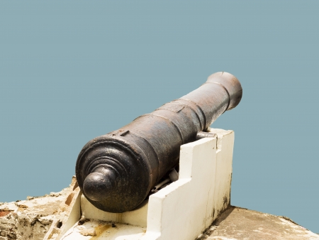 The antique cannon on concrete base .の写真素材