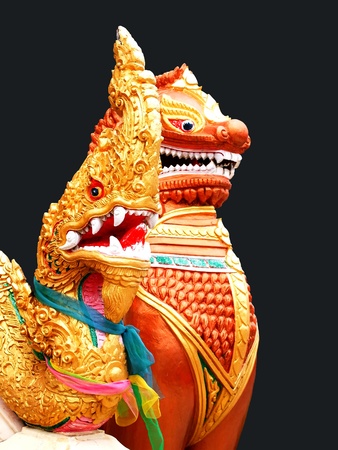  Lion and Naga sculptures are standing together as guardians against evils   Lion or Sing also keeps eyes on the sun and Naga on the moon                                                               の写真素材