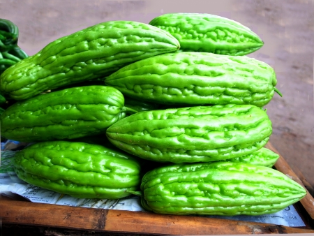  The green  Chinese gourd has bitter taste ,medicinal properties and  helps the appetite                                                                の写真素材