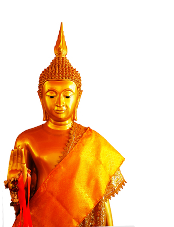 A standing posture of buddha image standing  ,  raising the hand at the level of chaest and extending forward.の写真素材