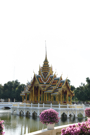 Phra Thinang Aisawan Thiphya - Art is a small  Thai style pavilion situated in the middle of a lake in the Bang Pa - in Summer Palace , Ayutthaya Province ,Thailand.の写真素材