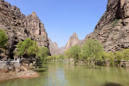 The landscape of Bingling Grottoes and inundated area .の写真素材